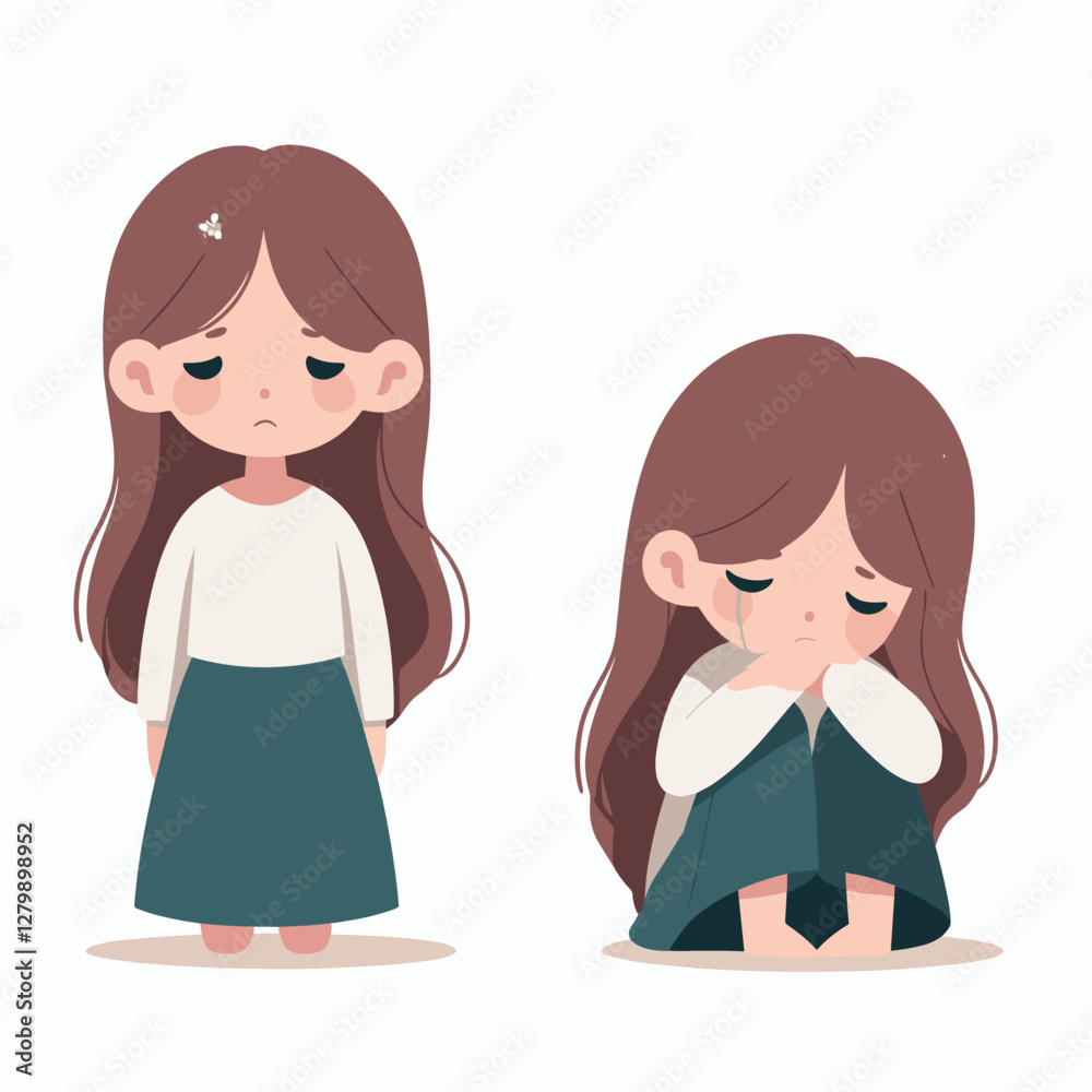 An emotional illustration of a sad woman sitting alone, conveying feelings of sorrow and loneliness. Perfect for mental health awareness campaigns, heartbreak-related content. An emotional illustration of a sad woman sitting alone, conveying feelings of sorrow and loneliness. Perfect for mental health awareness campaigns, heartbreak-related content.