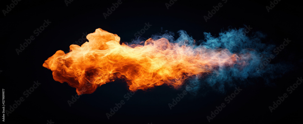 Flame texture with vibrant orange and blue flames creating dynamic visual effect. contrasting colors evoke sense of energy and movement in air Flame texture with vibrant orange and blue flames creating dynamic visual effect. contrasting colors evoke sense of energy and movement in air