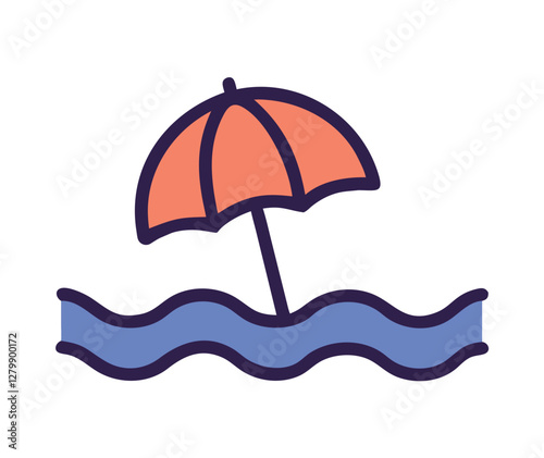 Beach umbrella with waves icon