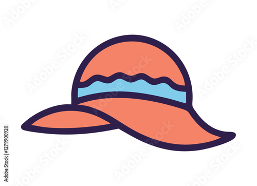 Wide brim hat on sandy shore icon