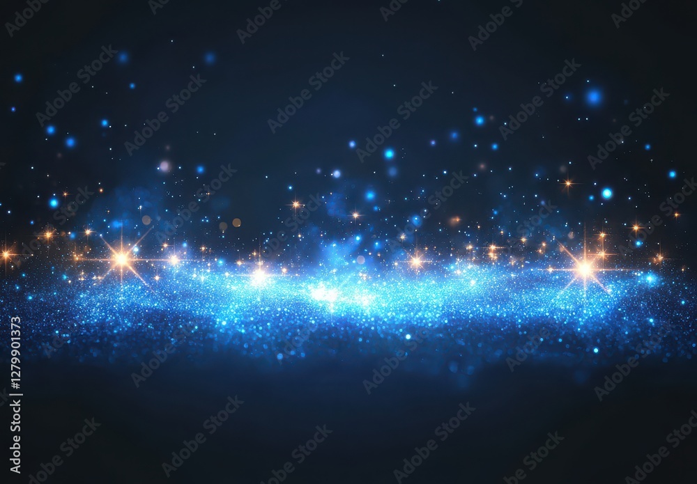 Obraz premium Brilliant blue galaxy sparkles and shimmering stars against a dark cosmos background, creating a captivating celestial scene of light and color.