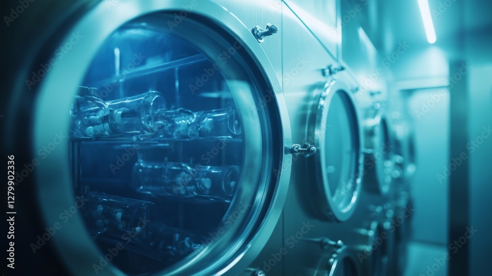 Obraz premium Industrial Sterilization Machine with Bottles