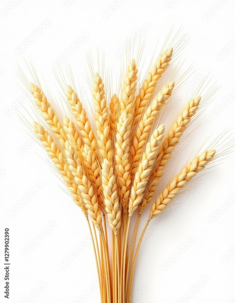 Golden wheat sheaf on white, harvest abundance Golden wheat sheaf on white, harvest abundance