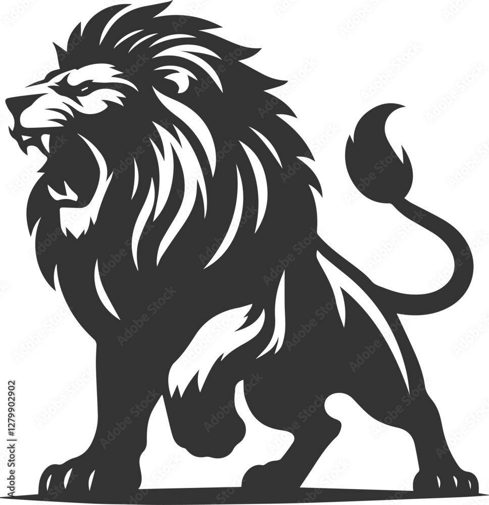 Fototapeta premium A lion growling preparing for a fight vector animal silhouette
