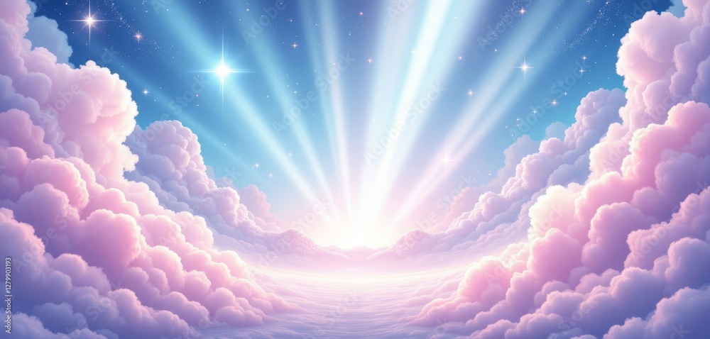 Heavenly Blue Sky with Pink Clouds and Celestial Light