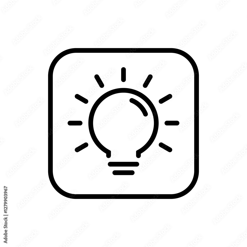 Light bulb outline, lamp insight icon on square line Light bulb outline, lamp insight icon on square line