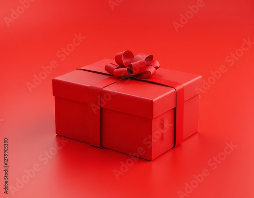 Monochromatic red gift box with elegant ribbon and bow