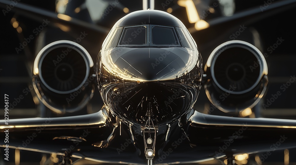 Fototapeta premium Luxury Private Jet: Golden Hour Reflection