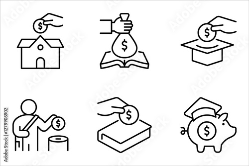 college savings icon set, Tuition fee or scholarship icon thin line web symbol, vector illustration on white background