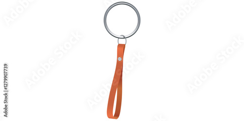 Realistic Leather Key Chain With Metal Ring Vector Illustration.	