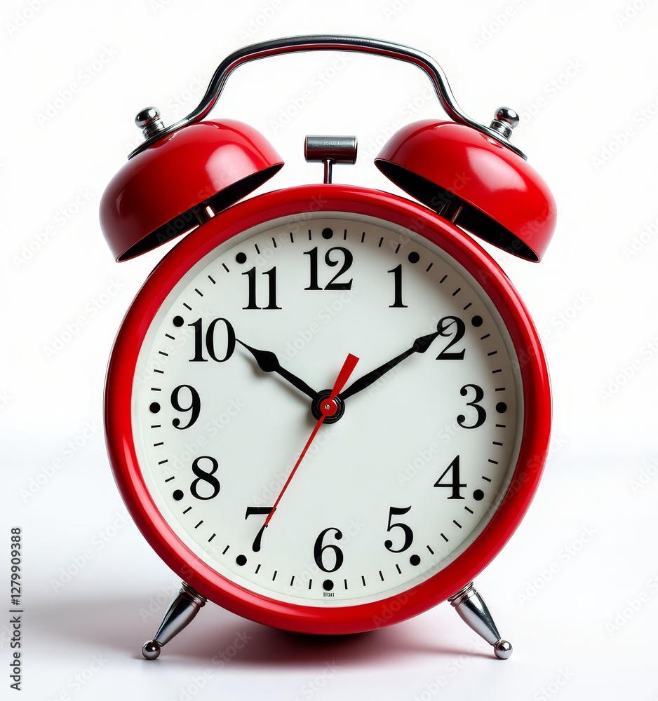 Shiny Red Retro Alarm Clock on White Shiny Red Retro Alarm Clock on White