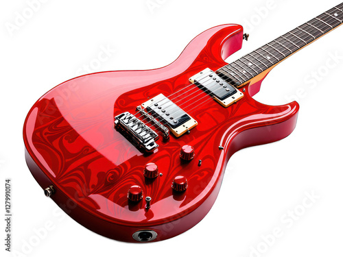 a red guitar isolated on white background