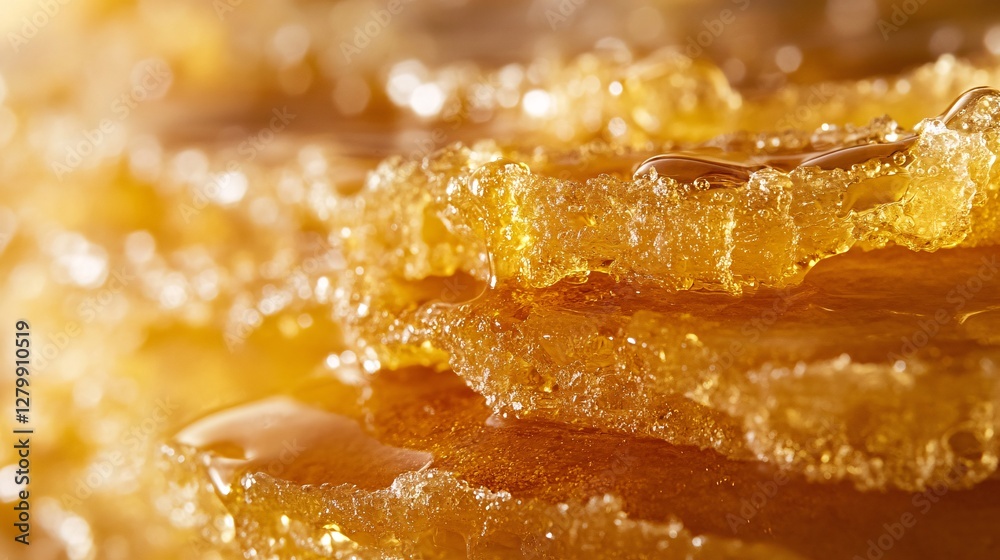 A Stack Of Crystallized Honey With A Golden Shimmering Appearance A Stack Of Crystallized Honey With A Golden Shimmering Appearance