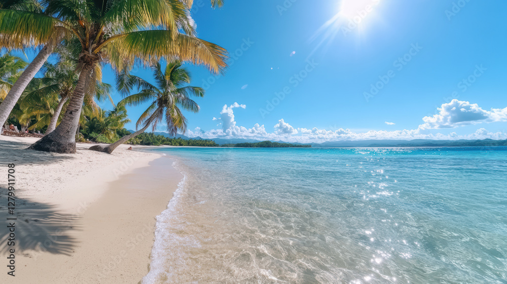 serene tropical beach in Fiji with crystal clear waters and palm trees serene tropical beach in Fiji with crystal clear waters and palm trees