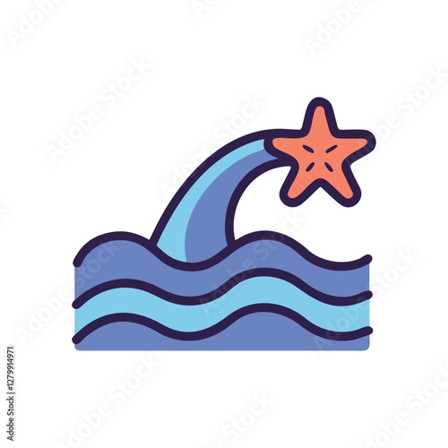 Starfish on ocean waves icon