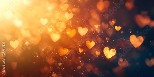 Romantic Heart-Shaped Bokeh Lights in Warm Tones photo