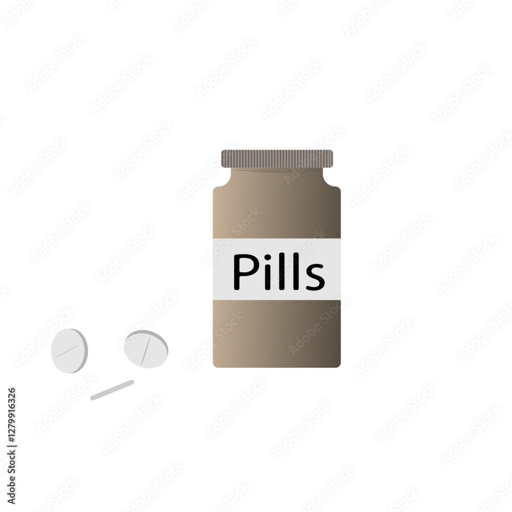 Fototapeta premium Jar and round pills on white background 