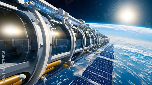 Fototapeta Naklejka Na Ścianę i Meble -  Futuristic Space Station Orbiting Earth - Space exploration