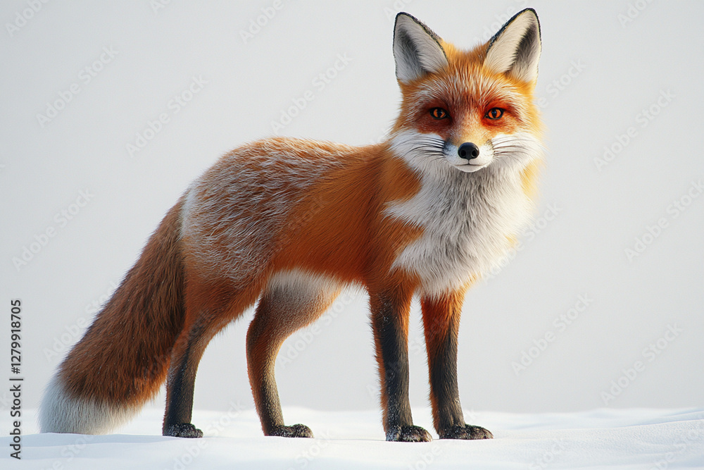 Fototapeta premium Fox standing on a white background. Animal side portrait.