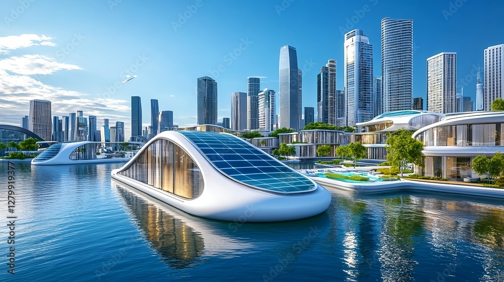 Fototapeta premium Futuristic Eco-Friendly Floating Homes - Sustainable Architecture
