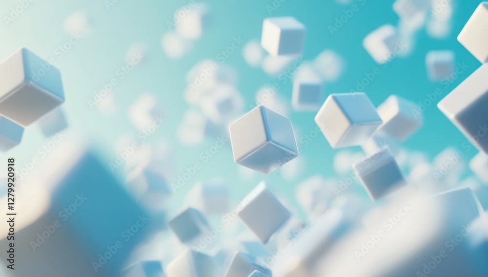 Abstract 3D rendering of white cubes floating in blue. Abstract 3D rendering of white cubes floating in blue.