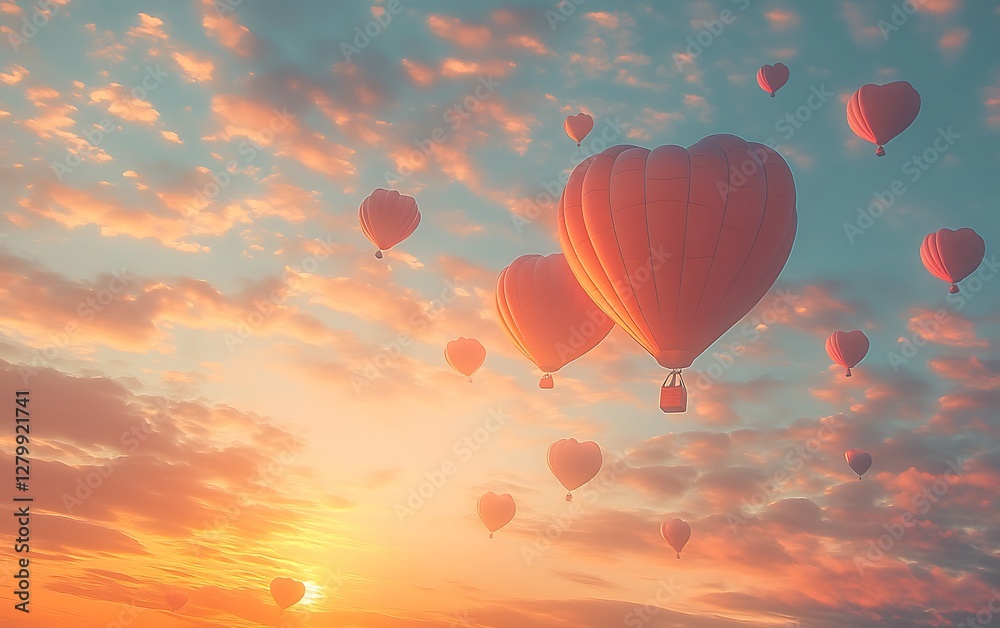 Obraz premium Heart-shaped hot air balloons at sunset