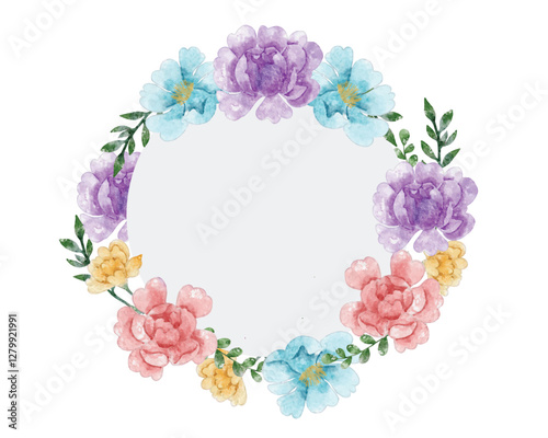 Colorful Rose Watercolor Flower Wreath