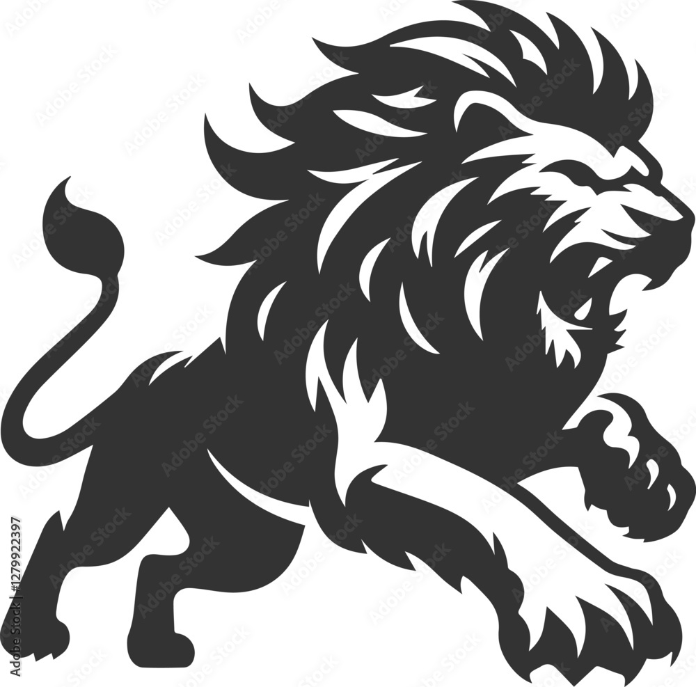 Naklejka premium A lion charging with an intense expression animal vector silhouette