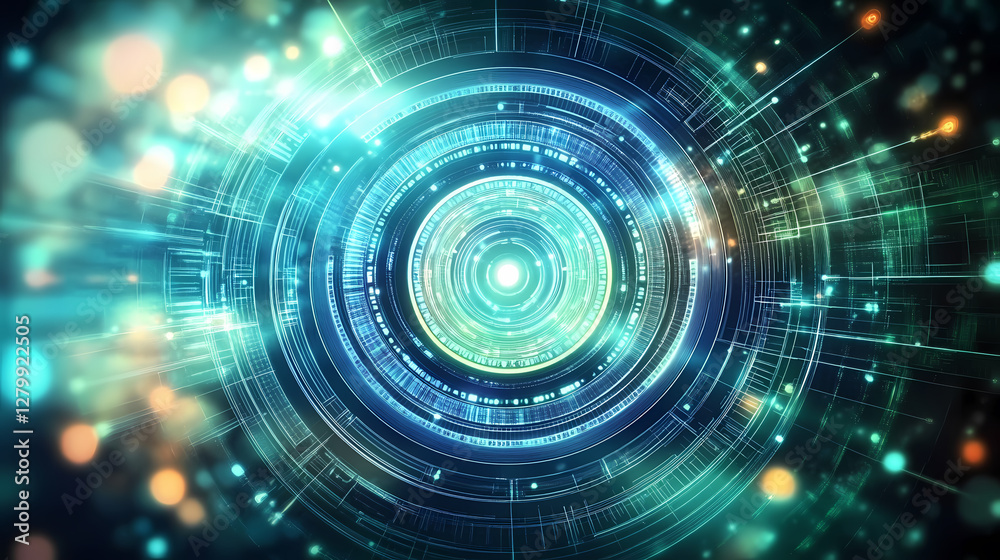 Fototapeta premium Futuristic Abstract Design with Concentric Circles and Neon Glow