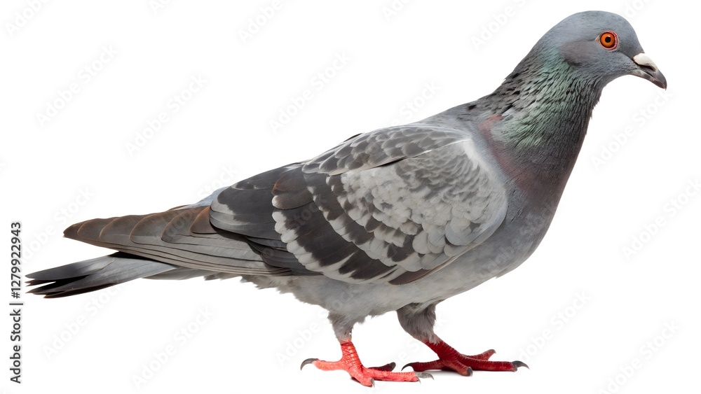 Obraz premium Rock Pigeon Bird Profile, Isolated White Background Stock Photo