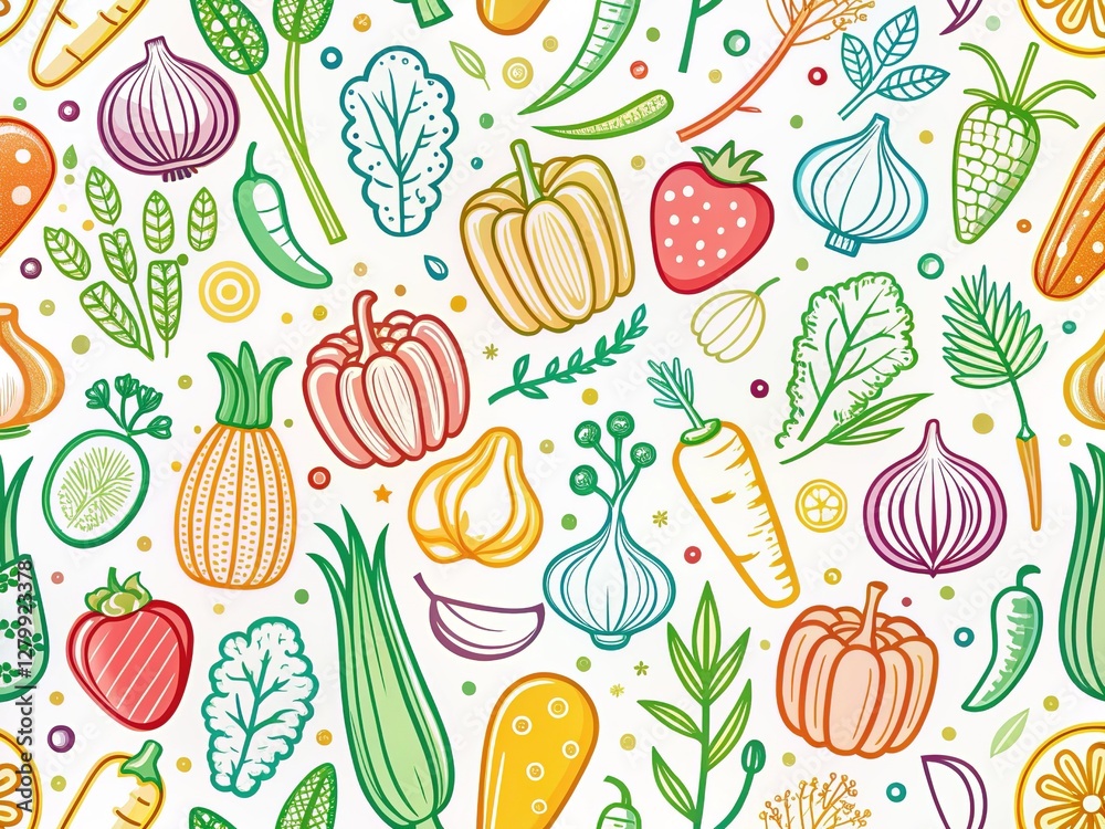 Modern Vegetable Line Art Pattern Modern Vegetable Line Art Pattern