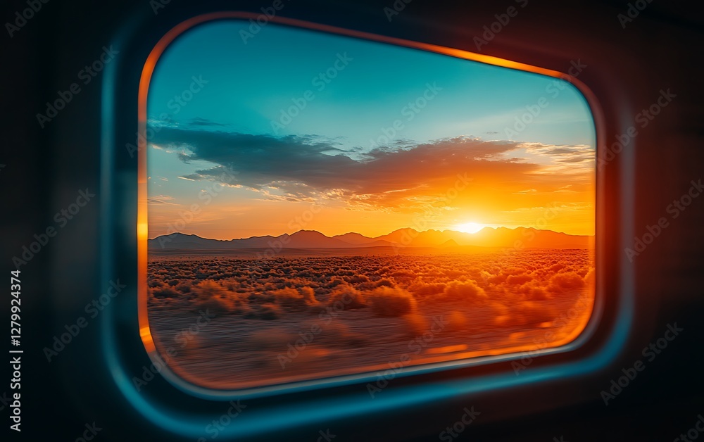 Sunset vista seen through train window