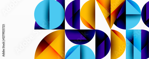 Abstract geometric pattern with intersecting circles and triangles in gradients. The high-contrast composition creates depth and a dynamic, modern aesthetic