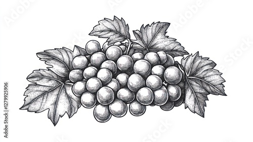 Elegant Hand-Drawn Grapes with Lush Vine Leaves photo