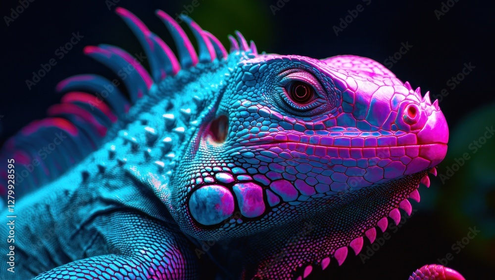 Obraz premium Neon Iguana: A Vibrant Portrait of a Reptile