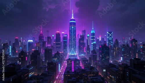 Wallpaper Mural Futuristic Cityscape at Night with Neon Lights and Glowing Skyscrapers Torontodigital.ca