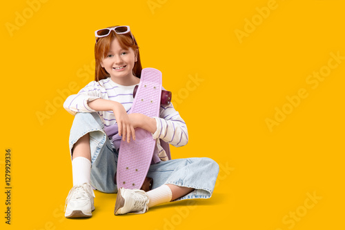 Teenage girl in sneakers wi...
