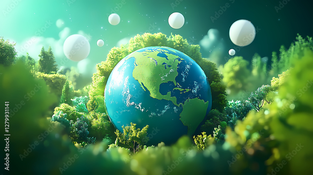 3D Earth Rendering with North America and White Circles 3D Earth Rendering with North America and White Circles