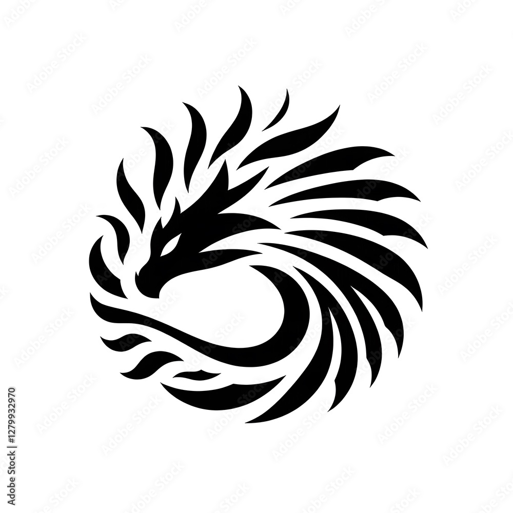 Naklejka premium AI Generate of Stylized Dragon Skin Pattern, iconic, icon, simple, elegant, abstract, circular shape. Fierce and mythical appearance, for logos, tattoos, and fantasy-themed branding.