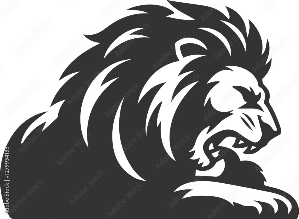 Fototapeta premium A lion biting down on prey vector animal silhouette