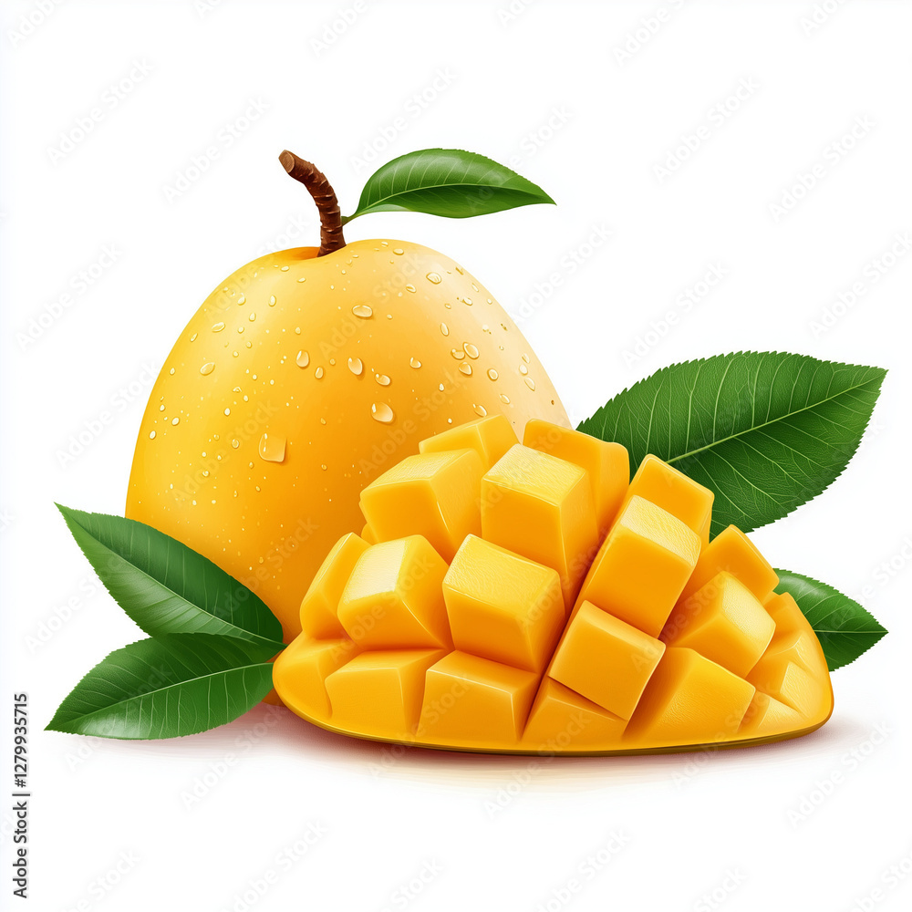 Fresh mango with leaves isolated on transparent background Fresh mango with leaves isolated on transparent background