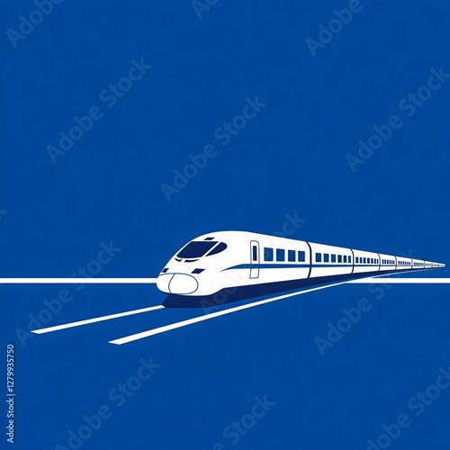A high-speed train is moving fast on a blue background.