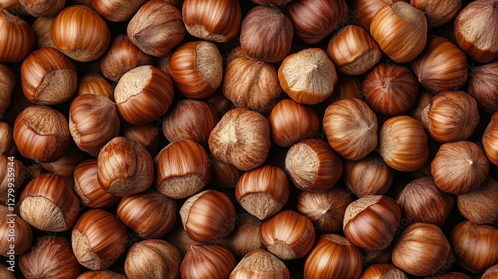Brown hazelnuts filling the frame with their textured surfaces Brown hazelnuts filling the frame with their textured surfaces