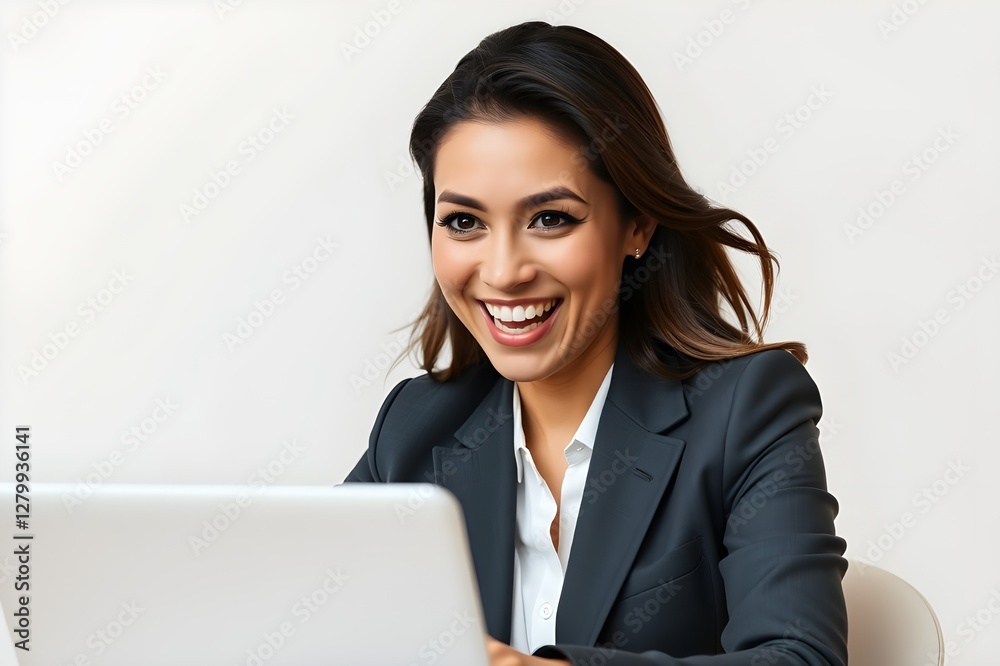 Businesswoman working on laptop in modern office. Businesswoman working on laptop in modern office.