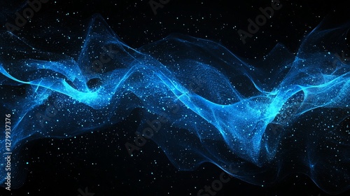 Blue energy wave, cosmic dust, dark background, abstract design