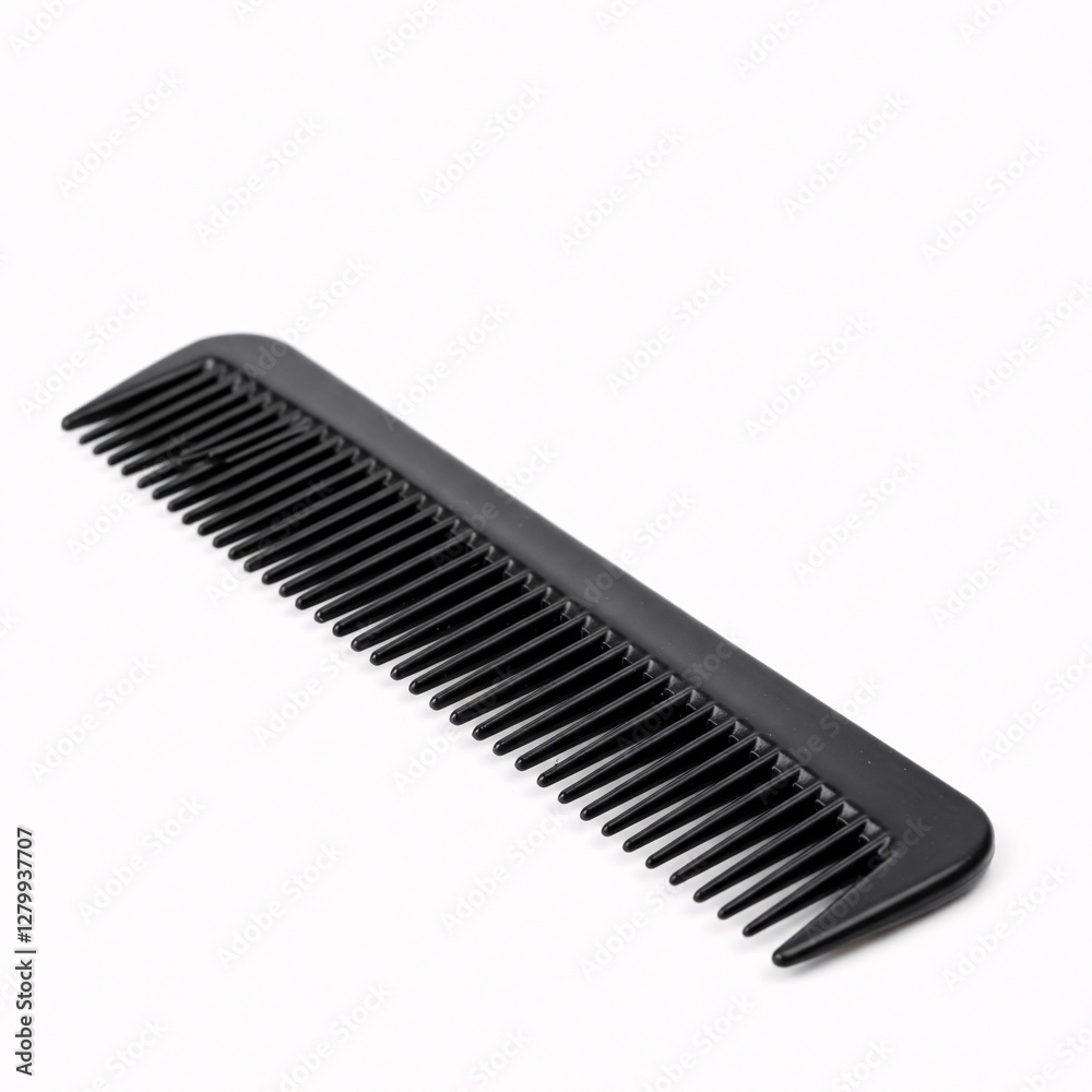 Black comb isolated on white background. Top view. Flat lay front view Black comb isolated on white background. Top view. Flat lay front view