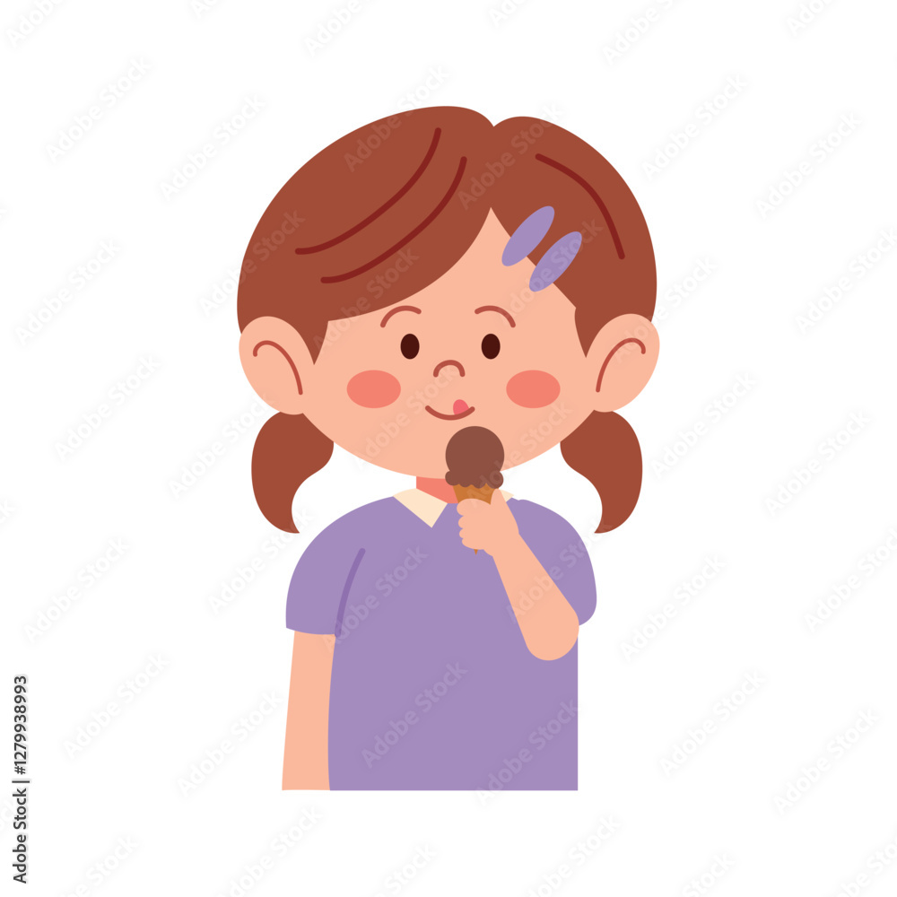 Student Eating Little Girl Ice cream Cute Cartoon Student Eating Little Girl Ice cream Cute Cartoon