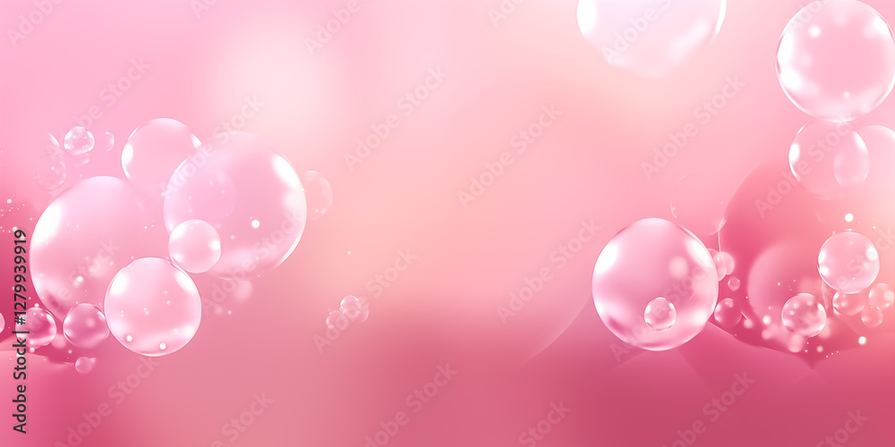 Soft pink background with floating bubbles creating a dreamy atmosphere.