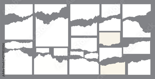 A realistic set of ripped white paper sheets Png isolated on a transparent texture background	
