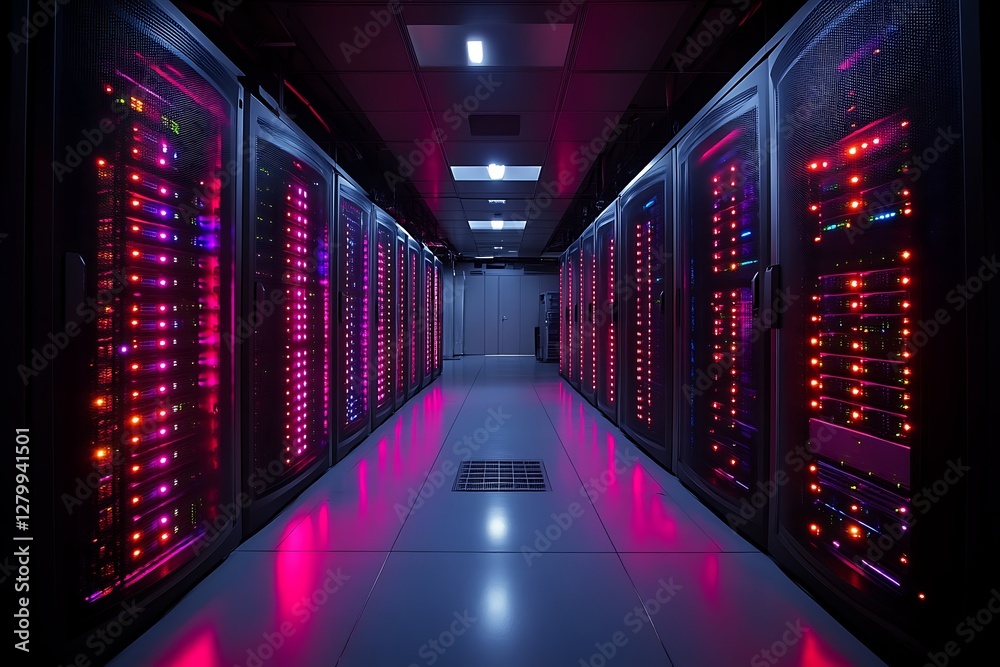 Fototapeta premium Server room illuminated with glowing colored lights